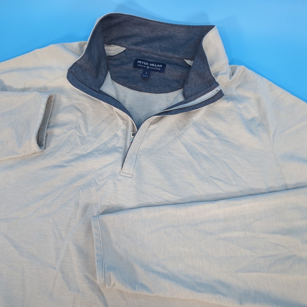 Peter Millar Crown Crafted Mens Large Gray Quarter Zip Pullover MA22EK560